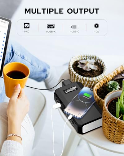 SinKeu 23400mAh/86.58Wh Portable Power Bank with AC Outlet | 65W Portable Laptop Charger with QC3.0 USB*1/USB-C *1, Laptop Power Bank Fast Charging for Camping Travel Home Power Backup - color: Black and White