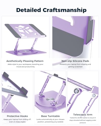 Aoviho 360° Rotating Laptop Stand for Desk | Adjustable, Foldable, Portable Aluminum Ergonomic Riser | Compatible with MacBook, Dell, HP & All Laptops 10-16 inch | Purple - color: Purple