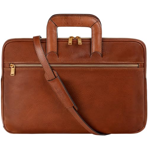 Time Resistance Slim Leather Briefcase - Italian Handmade Leather Computer Bag - Briefcase for Men and Women - Laptop Bag