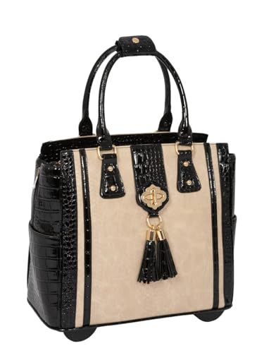 JKM & Company Rolling Briefcase for Women, THE MONTECITO Rolling Laptop Bag for Women - color: Cream, Black