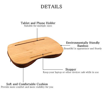 SUMISKY Lap Desk-Portable Laptop Table with Bamboo Platform Phone Holder (M(18.5"x11.8")) - size: M(18.5"x11.8") without Additional Accessories