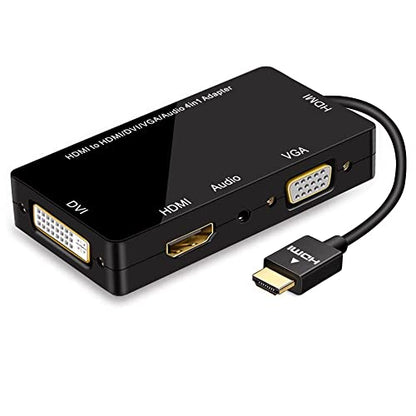 4-in-1 HDMI Adapter, Synchronous HDMI to VGA DVI HDMI Display Converter with Audio, 1080p Video for Laptop, Monitor, Projector (Black)
