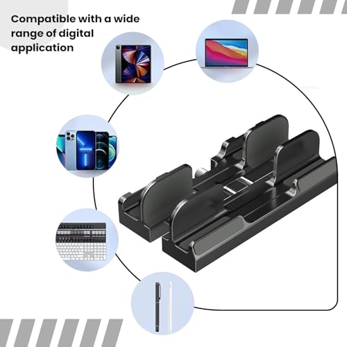 Adjustable Vertical Laptop Stand - Space-Saving Plastic Desktop Organizer for Notebooks & Tablets, Black - color: Black