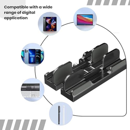 Adjustable Vertical Laptop Stand - Space-Saving Plastic Desktop Organizer for Notebooks & Tablets, Black - color: Black