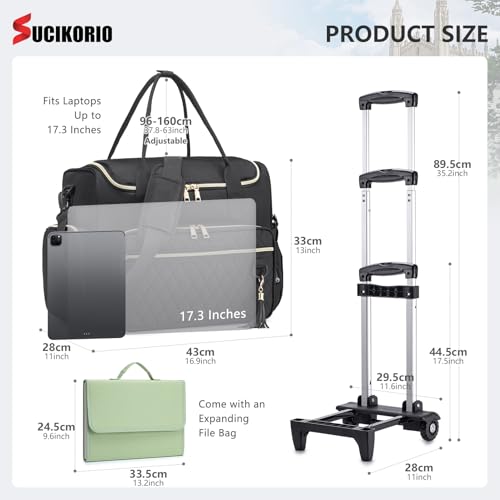 Rolling Laptop Bag 17.3 Inch 3 IN 1 Rolling Briefcase for Women Waterproof Teacher Tote Bag With Wheels - color: White Set