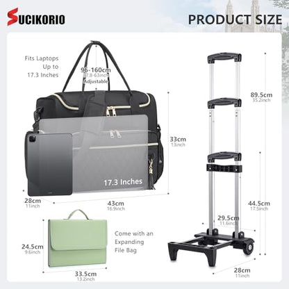 Rolling Laptop Bag 17.3 Inch 3 IN 1 Rolling Briefcase for Women Waterproof Teacher Tote Bag With Wheels - color: White Set