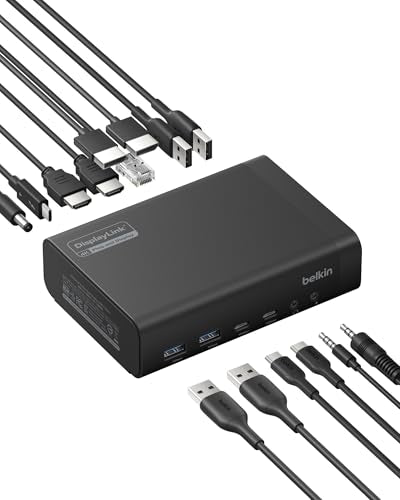 Belkin Connect 14-in-1 Docking Station 100W, Dual Display USB C Dock w/ 4K@60Hz Support, DisplayLink Technology - USB C Dock w/ 10Gbps Data Transfer, 1Gb Ethernet Port - Laptop Expansion Hub - style: 14-in-1, Dual Display, 100W