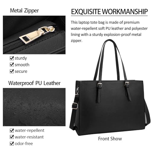 NUBILY Laptop Bag for Women 15.6" Computer Tote Bag Handbag Shoulder Bag | Waterproof Lightweight Leather Large Capacity Work Bag Business Office Briefcase Detachable Strap Satchel - color: Black