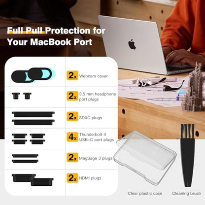 DAMMOMKO MacBook Pro M5 Accessories - 14PCS Dust Plugs for 2026-2021 MacBook Pro 14 & 16 inch M5 M4 M3 M2 M1 Pro/Max, Silicone Plug Cover Caps Accessory & 2PCS Webcam Cover Slide