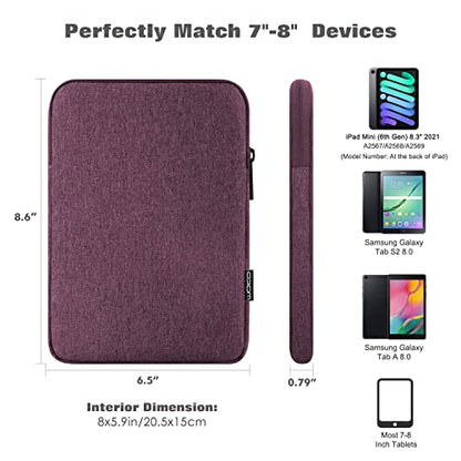 MoKo 7-8 Inch Tablet Sleeve Bag, Polyester Pouch Cover Case Slim Design | Fits iPad Mini (A17 Pro) 8.3" 2024, iPad Mini 6/5/4/3/2/1, Samsung Galaxy Tab S2 8.0, Tab A 8.0, ZenPad Z8s 7.9, Purple - color: Purple, size: 7-8 inch