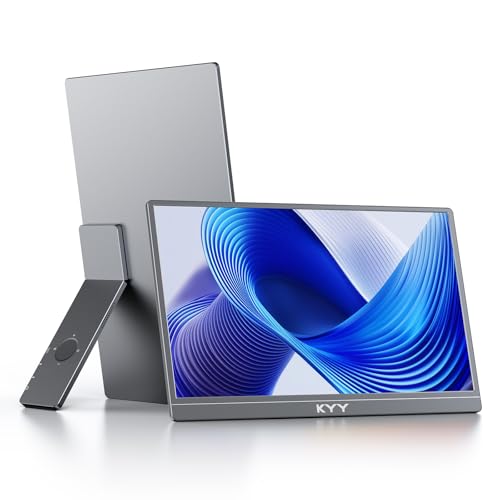 KYY Portable Monitor for Laptop,15.6'' Computer Screen Extender 1080P USB-C HDMI Laptop Display Built-in Stand & Dual Speakers, External HDR Display, Travel Monitor for PC MAC Phone Xbox PS4/5 Switch - color: Grey