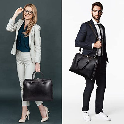 Blofinche Laptop Messenger shoulder bag: Genuine Leather work Briefcase 13.3 15.6 inch designer Satchel handbag - color: Black, size: 15.6 inch