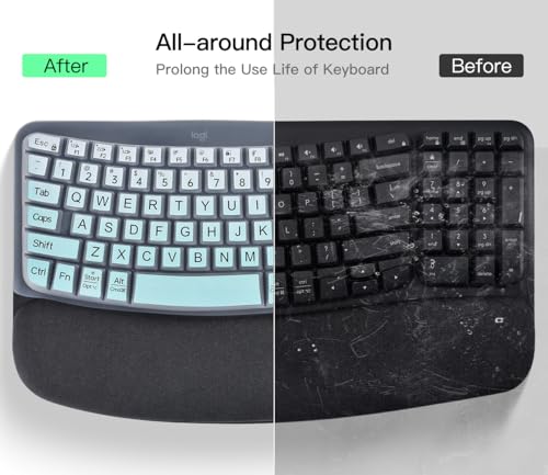 Large Print Keyboard Cover Skin for Logitech Wave Keys MK670 Combo Keyboard Skin, Logitech Wave Keys Wireless Ergonomic Keyboards Cover Protector Skins Accessories, Ombre Mint - color: Ombre Mint-Large