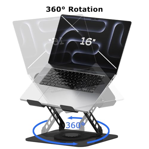 Adjustable Laptop Stand, 360 Rotating Computer Riser, Stable Base Stand Holder for MacBook Pro/Air Notebook up to 16 Inches, Black - color: Black