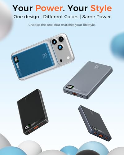 PD 35W Magnetic Power Bank 10000mAh, Fast Charging Portable Charger, Cyan | with Smart Digital Display, Slim Wireless Battery Pack for iPhone 17/16/15/14/13/12, Samsung & Android, Charge 4 Devices - color: Cyan