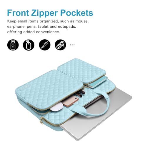 MOSISO 360 Protective Laptop Case 13.3 inch, 13-13.3 inch Laptop Sleeve | Compatible with MacBook Air/Pro 13/Pro 14,HP Dell ASUS Lenovo, Square Quilted Bag with 2 Pockets&Handle&Belt, Ice Blue - color: Ice Blue, size: 13.3 inch