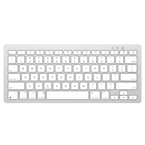 OMOTON Wireless Bluetooth Keyboard for Mac, USB-C Rechargeable, Compact | No Number Pad, Ergonomic Tilt, 14 macOS Hotkeys, For Backpack Travel Coffee Shop, for MacBook/iMac/Mac mini, Silverwhite