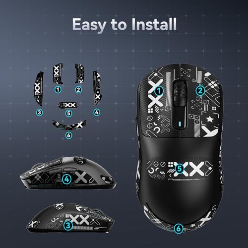 ATTACK SHARK Mouse Anti Slip Grip Tape for X3 Wireless Gaming Mouse - Black | Pre-Cut Universal Tape, Skins, Sweat Resistant, Elastics Refined Side Grips, Ultra-thin 0.5mm (0.02in) for Computer Mouse - color: Black & White