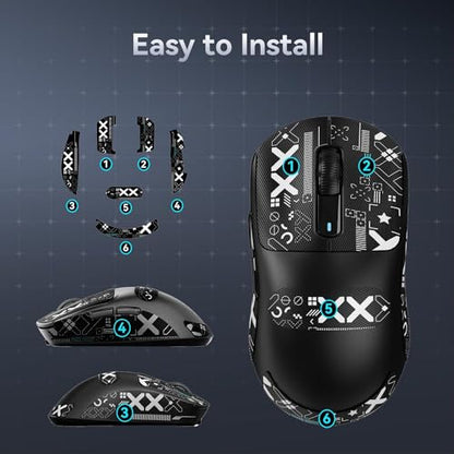 ATTACK SHARK Mouse Anti Slip Grip Tape for X3 Wireless Gaming Mouse - Black | Pre-Cut Universal Tape, Skins, Sweat Resistant, Elastics Refined Side Grips, Ultra-thin 0.5mm (0.02in) for Computer Mouse - color: Black & White