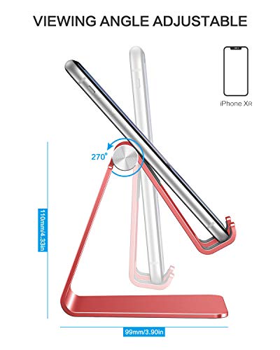 OMOTON C2 Adjustable Aluminum Cell Phone Stand with Charging Cutout, Red | Sturdy 3mm Aluminum, Charging Port, 270° Adjustable, Non-Slip Silicone Pads, Works with Thick Cases, for All Smartphones - color: Red