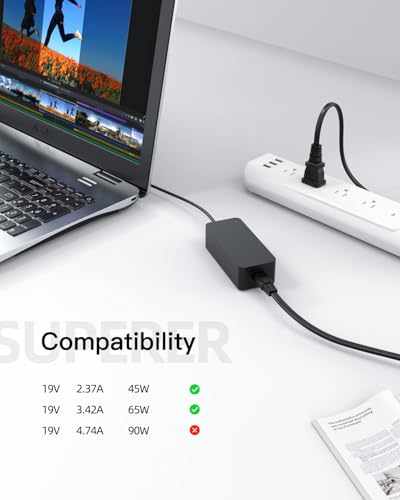 Superer AC Charger Fit for Acer Aspire 5 1 3 A114-31 A315-31 A315-51 A114-31-C4HH A315-51-380T 65W 45W Laptop Adapter Power Cord