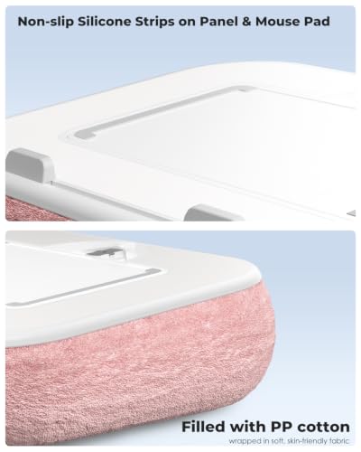 Viozon Kindle Pillow Stand Holder, Phone Holder for Bed, Laptop Lap Desk with Mouse Pad,Compatible with 4.7-13" Kindle/Tablet/Phone,10-15" Laptop, Snack Bowl&Cup Attachment&Detachable 360° Stand Arm,P - color: Pink