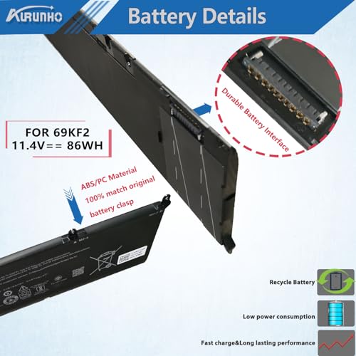 69KF2 Laptop Battery Replacement for Dell XPS 15 9500 9510 9520 Alienware M15 (R3 R4 R5 R6 R7) M16 R1, M17(R3 R4) G7 7500 G15 5510 5511 5515 5520 5521 Precision 5550 5560 5570 Inspiron 7510 7610