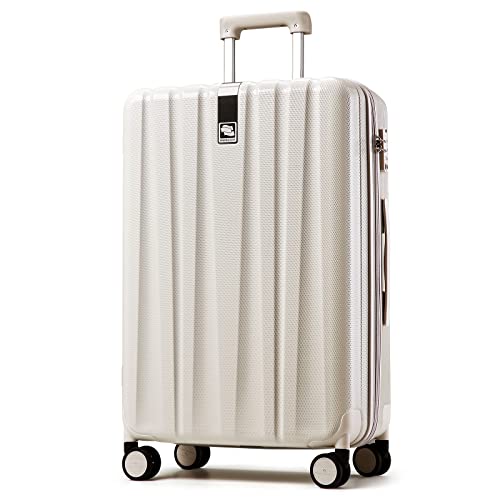 Hanke 29 Inch Luggage Suitcases with Spinner Wheels Lightweight PC Hardside Rolling Suitcase with Travel Lock, Checked-Large (Ivory White) - color: Ivory White, size: Checked Large 29 Inch