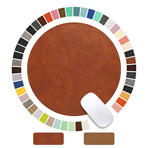 Mouse Pad，Round Mouse Pad，PU Mouse Pad，Leather Mouse Pad with Stitched Edge Micro-Fiber Base with Non-Slip Waterproof，Mouse Pad for Computers，Laptop，9 x 9 Inch (Caramel Brown) - color: Caramel Brown, size: 9L x 9W inches