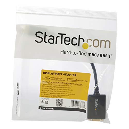 StarTech Active DisplayPort to VGA Adapter, 1080p 60Hz, Certified (DP2VGA2) | DP or DP++ Source Compatible, EDID & DDC Pass-Through, VGA Screw Locking, Latching DisplayPort, No Drivers, 1920 x 1200 - size: 8 inches