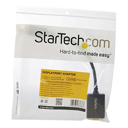StarTech Active DisplayPort to VGA Adapter, 1080p 60Hz, Certified (DP2VGA2) | DP or DP++ Source Compatible, EDID & DDC Pass-Through, VGA Screw Locking, Latching DisplayPort, No Drivers, 1920 x 1200 - size: 8 inches
