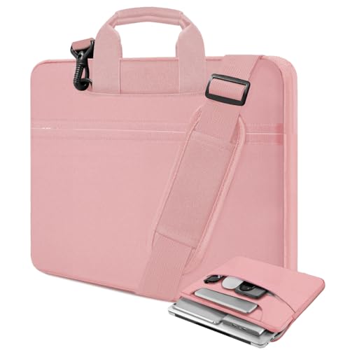 Laptop Case 15.6 inch Shoulder Bag, Durable Shockproof Protective Computer Carrying Briefcase with Multi-Pockets and Strap Compatible with Most 15.6 inch Notebooks,Pink - color: Pink, size: 15.6"