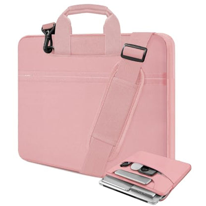 Laptop Case 15.6 inch Shoulder Bag, Durable Shockproof Protective Computer Carrying Briefcase with Multi-Pockets and Strap Compatible with Most 15.6 inch Notebooks,Pink - color: Pink, size: 15.6"