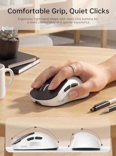 hunart H6 49g Wireless Mouse, Bluetooth & 2.4GHz, Rechargeable, Black＆White | Silent Clicks, USB-C Charging, Two Ways to Connect, Lightweight Right-Hand Ergonomic Comfort, For Laptop, Computer, Mac - color: Black and White