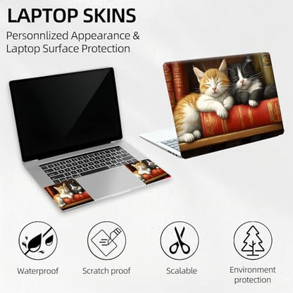 Library Cats Nap Universal Laptop Skin Sticker 3PCS, Protective Decal Trim-to-Fit 11.6" 13.3" 14" 15.6" Laptop Vinyl Cover, Removable Anti-Scratch Computer Decal Protector - color: Library Cats Nap