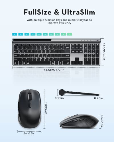 Samsers Wireless Multi-Device Dual-Mode Keyboard and Mouse Combo, Black | Full-Size Layout with Numeric Keypad, Bluetooth 5.0x2 +2.4G, Ultra Slim Silent, Compact Design, for MacOS/iOS/Android/Windows