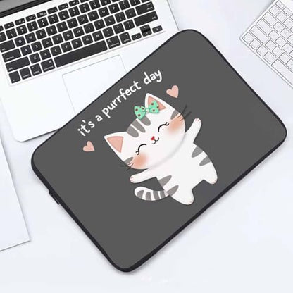 Laptop Sleeve Bag 15.4 15.6 Inch,Cute Cat It's A Purrfect Day Grey Protective Polyester Computer Cases Laptop Cover Briefcase Bag Tablet Travel Cover - color: LPS-026
