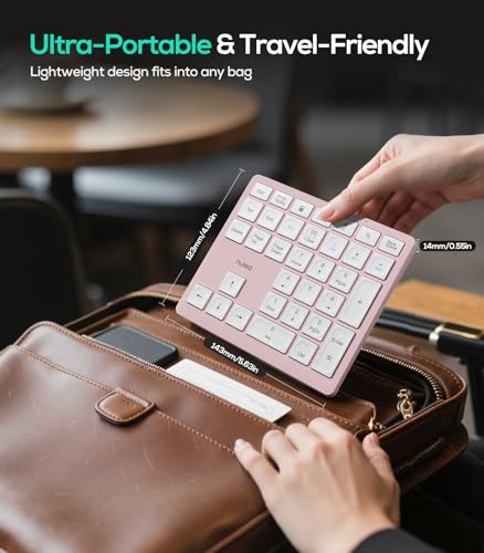 Nulea Wireless Number Pad Bluetooth 5.0 & 2.4G Portable Numeric Keyboard, USB-C Rechargeable, 34-Keys Bluetooth Keyboard for Data Entry (Pink) - color: B-Pink