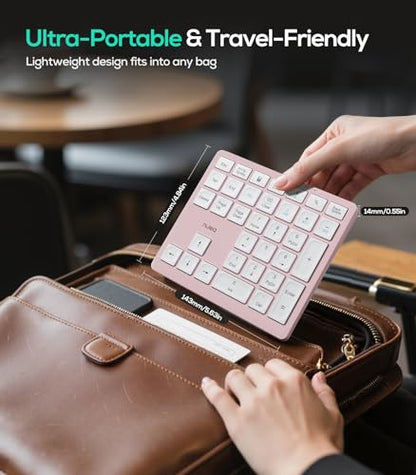 Nulea Wireless Number Pad Bluetooth 5.0 & 2.4G Portable Numeric Keyboard, USB-C Rechargeable, 34-Keys Bluetooth Keyboard for Data Entry (Pink) - color: B-Pink