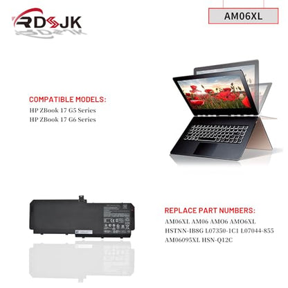 AM06XL AM06 Laptop Battery for HP ZBook 17 G5 G6 Series Notebook AMO6XL L07044-855 HSTNN-IB8G L07350-1C1 AM06095XL HSN-Q12C 11.55V 95.9Wh 8310mAh 6-Cell