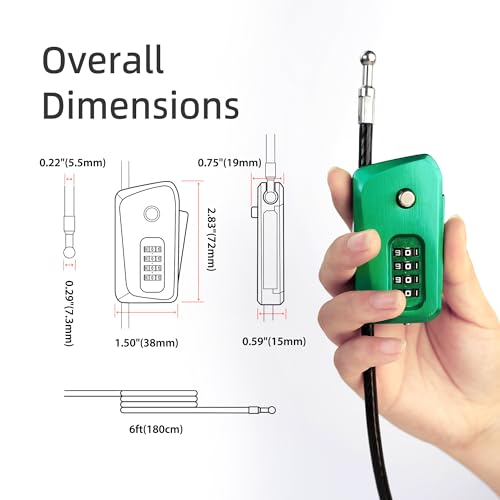 6ft Python Cable Lock for Bike, Bicycle, Trail Camera, 4 Digit Combination Lock, Heavy Duty Anti Theft Candado, Adjustable Locking Cable for Trail Cam, Kayak, eBike, Outdoor Equipment - color: Green