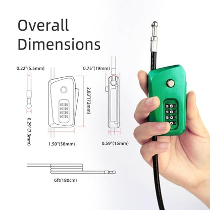 6ft Python Cable Lock for Bike, Bicycle, Trail Camera, 4 Digit Combination Lock, Heavy Duty Anti Theft Candado, Adjustable Locking Cable for Trail Cam, Kayak, eBike, Outdoor Equipment - color: Green