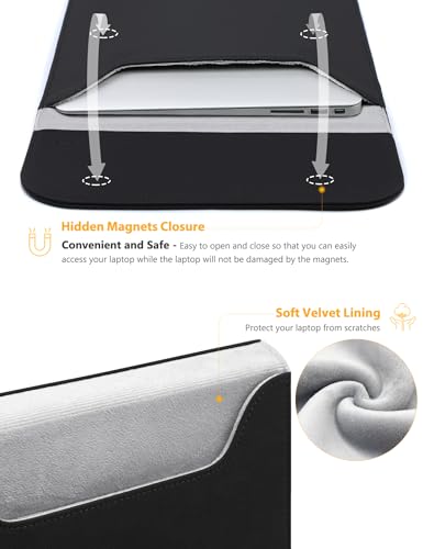 HYZUO 13.3-14 Inch Laptop Sleeve Case for MacBook Pro 14 M5/M4/M3/M2/M1 Pro/Max A3426 A3427 2026-2021, 13.3" MacBook Air/Pro, 13.5-13.8 Surface Laptop, HP Envy 13, Faux Suede Leather, Black - color: Black, size: 13.3-14 Inch