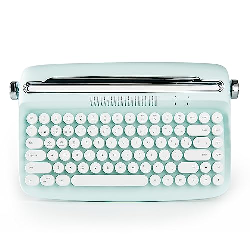 YUNZII ACTTO B303 Wireless Typewriter Keyboard, Bluetooth Connection, Cute Retro Aesthetic Design with Integrated Stand for Tablet, Phone, PC and Win/Mac/Android (B303, Sweet Mint) - style: Sweet Mint