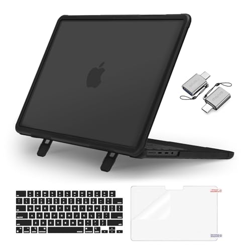 MOSISO Compatible with MacBook Pro 14 inch Case M5 M4 M3 M2 M1 2026-2021 | 4 in 1 Kit Shock-Absorbing Shell with Fold Kickstand, A3427 A3426 A3434 A3112 A3185 A3401 A2918 A2992 A2779 A2442, Black - color: Black