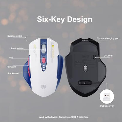 Uineer Wireless Mouse, 2.4GHz Rechargeable Computer Mouse, Battery Display | Stable 2.4GHz USB-A connection, rechargeable battery display and 4 adjustable DPI levels. - color: BLUE and White