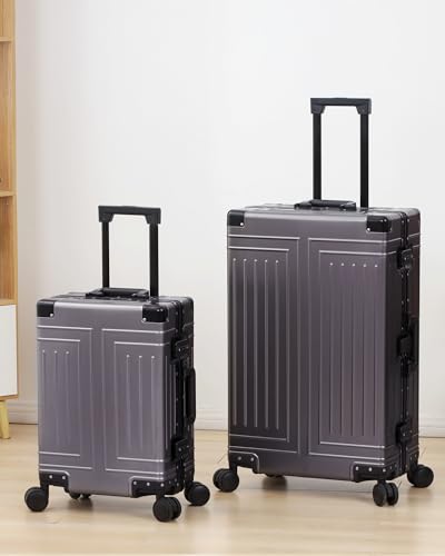 All Aluminum 20/28 Luggage Set，Cut from Whole Aluminum Sheet，22x14x9 Airline Approved ，（3rd Generation，Premium Metal zipperless suitcase ） (grey, 20+28inch) - color: grey, size: 20 inch + 28 inch