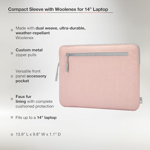 Incase Compact Laptop Sleeve with Woolenex - 14" MacBook/Laptop and iPad/Tablet Sleeve, Computer Case and Cover, Lightweight, Weather Resistant, with Slip Pocket for Accessories - Blush Pink - color: Blush Pink