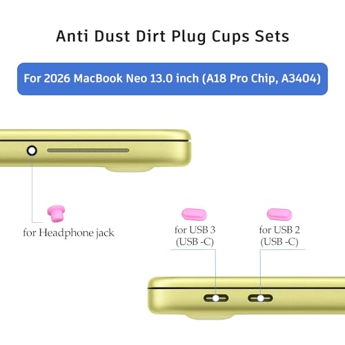 ProElife 7 Pcs Anti Dust Dirt Plug Cups Set for MacBook Neo, Pink | Durable & Reusable Silicone Laptop Accessories, Custom Fit Design, Easy to Clean Non-Slip Stuff for Macbook USB-C & Headphone - color: Pink