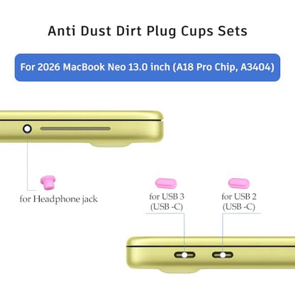 ProElife 7 Pcs Anti Dust Dirt Plug Cups Set for MacBook Neo, Pink | Durable & Reusable Silicone Laptop Accessories, Custom Fit Design, Easy to Clean Non-Slip Stuff for Macbook USB-C & Headphone - color: Pink